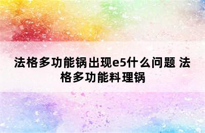 法格多功能锅出现e5什么问题 法格多功能料理锅